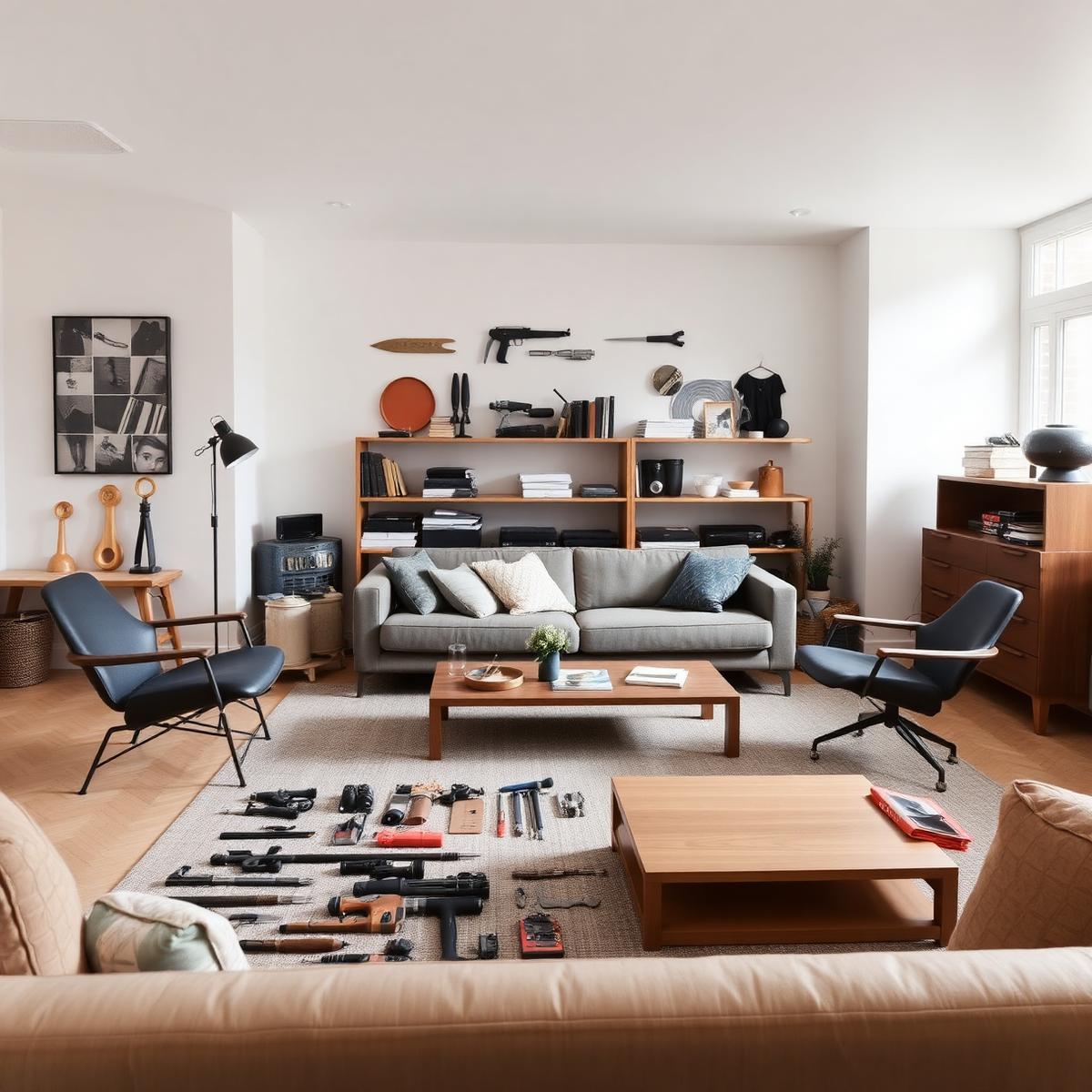 Neatly assembled modern furniture in a bright living room