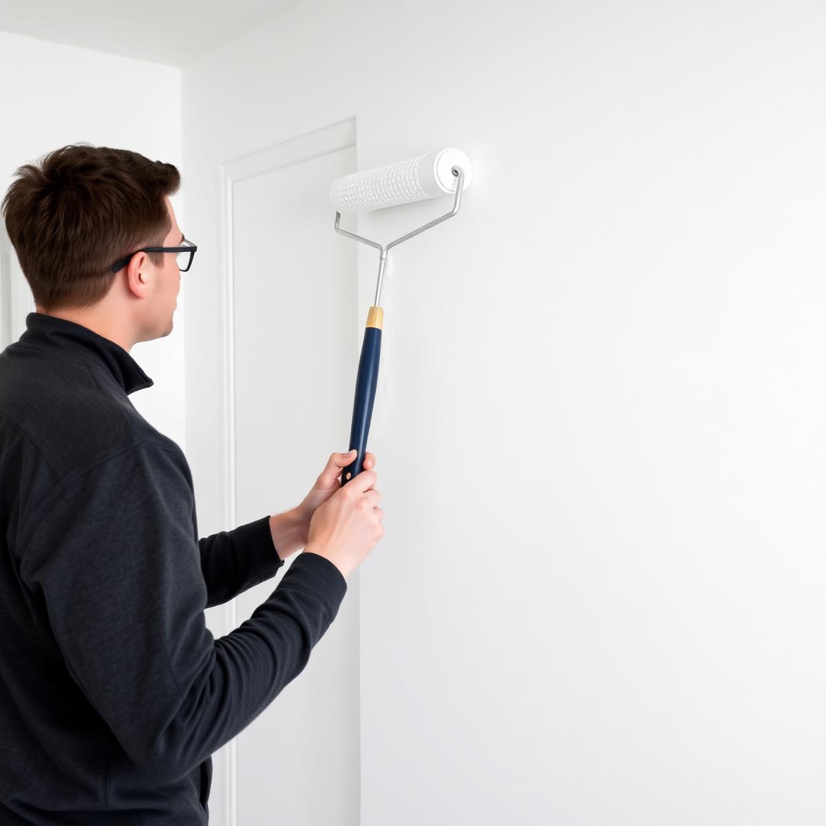 Interior painting in progress on a crisp white wall