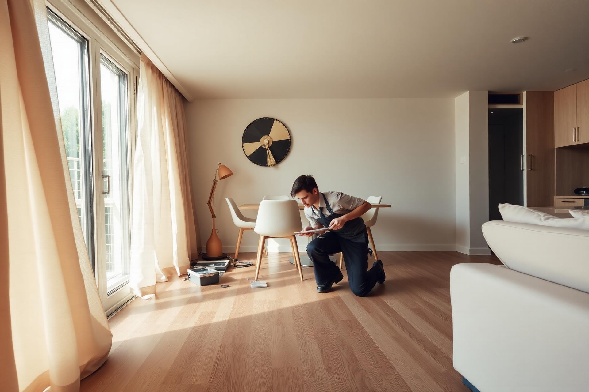 Professional handyman working in a modern Swiss apartment